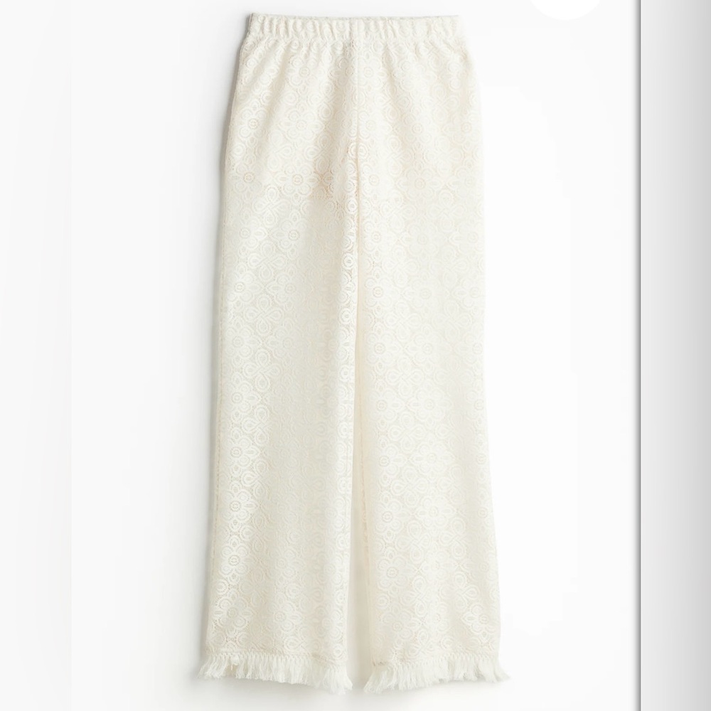 BRAND NEW H&M FRINGE-TRIMMED FLARED LACE PANTS Size XS